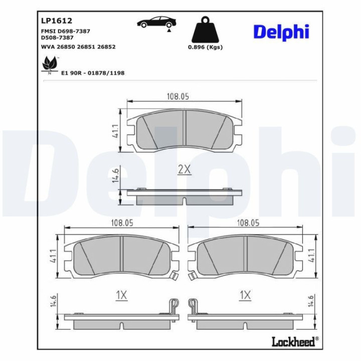 Jeu de 4 plaquettes de frein LP1612 DELPHI