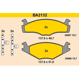 Jeu de 4 plaquettes de frein BA2132 BARUM | Plaquettes de frein