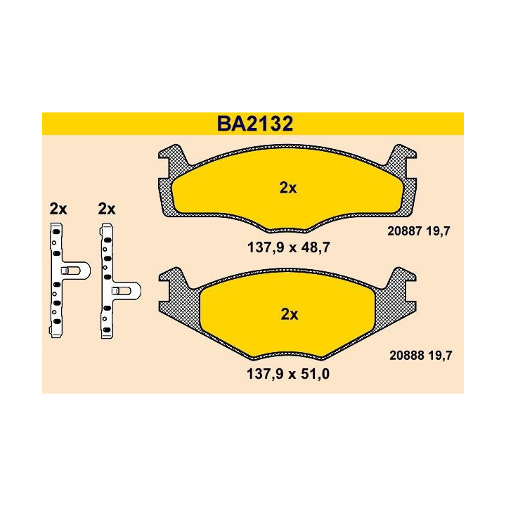 Jeu de 4 plaquettes de frein BA2132 BARUM | Plaquettes de frein