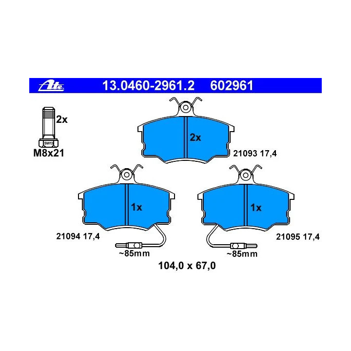 Jeu de 4 plaquettes de frein 602961 ATE