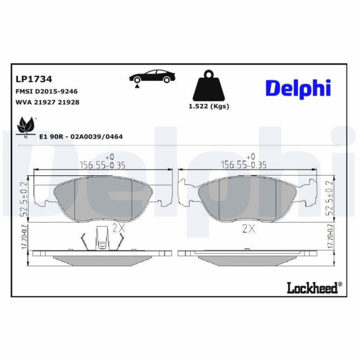 Jeu de 4 plaquettes de frein LP1734 DELPHI