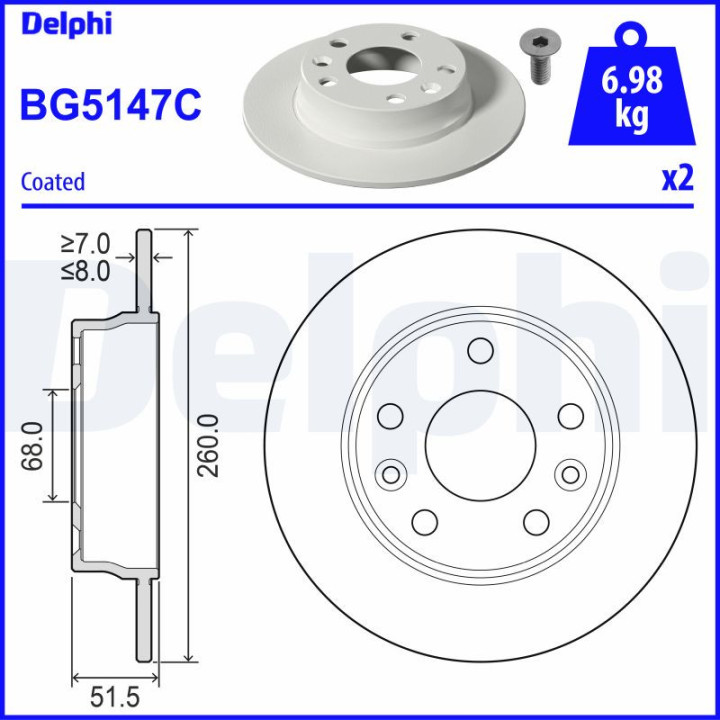 Disque de frein BG5147C DELPHI | Disques de frein