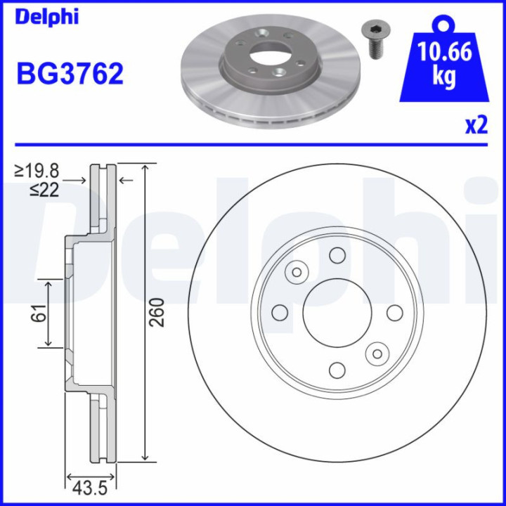 Disques de frein BG3762 DELPHI | Disques de frein