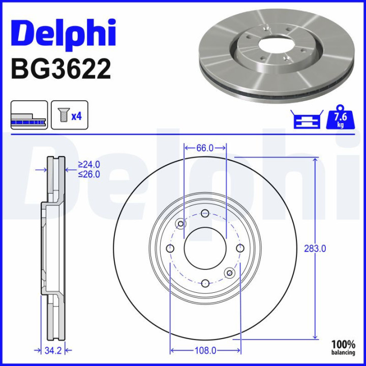 Disques de frein BG3622 DELPHI