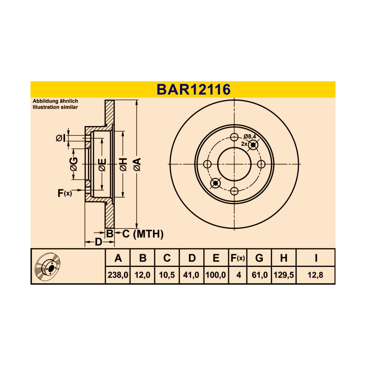 Disques de frein BAR12116 BARUM